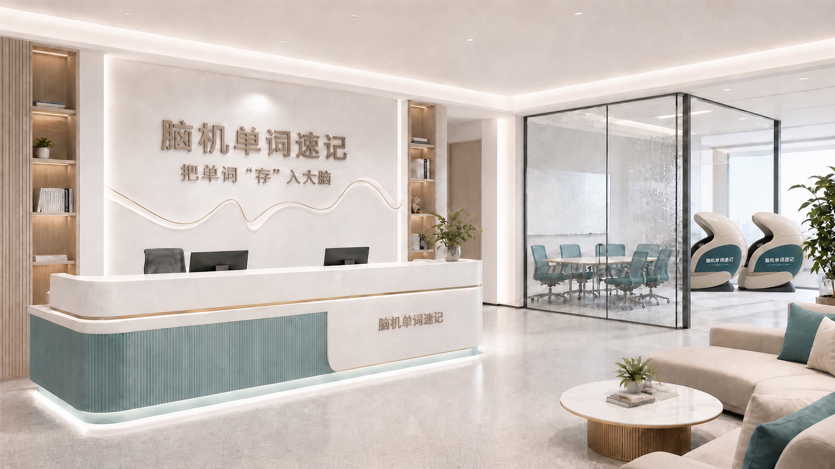 墙面采用脑机单词速记实体标识的标准合作校区前台